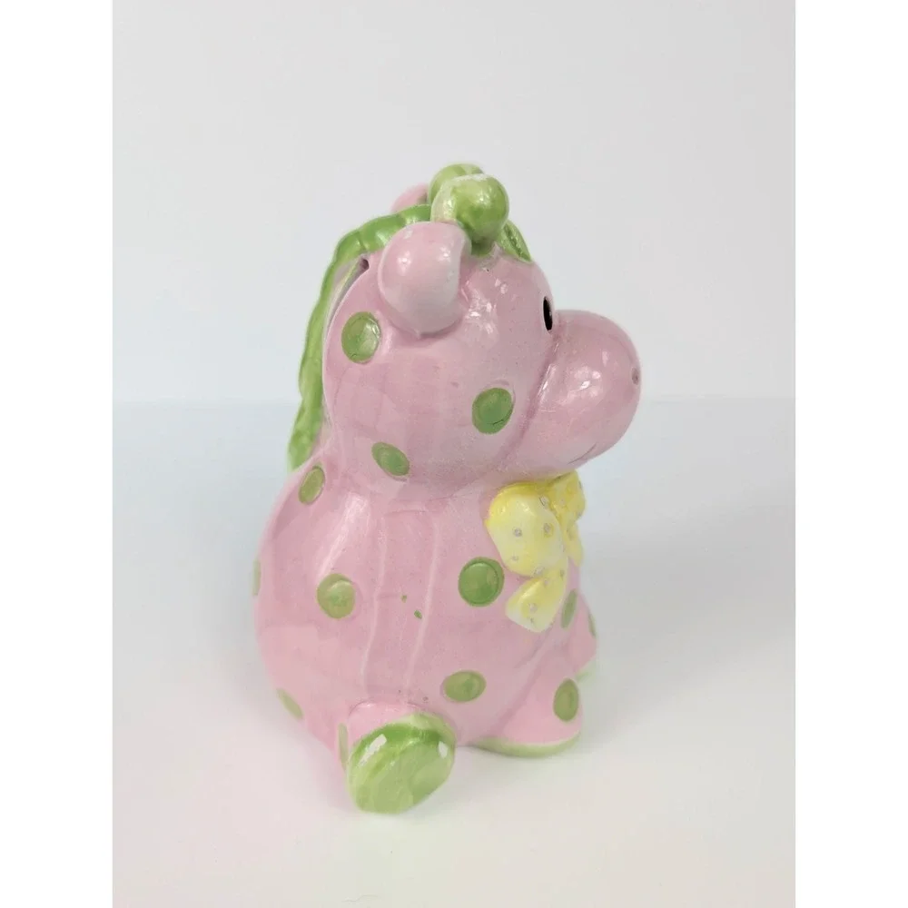 Ceramic Chubby Baby Giraffe Bank  Pink Polka Dots 5‎ 1/4